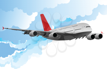 Airplane in flight . Vector illustration for designers