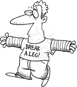 Royalty Free Clipart Image of a Man With Two Broken Arms