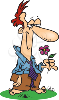 Royalty Free Clipart Image of a Man With a Flower