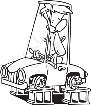 Royalty Free Clipart Image of a Car Sitting on Blocks