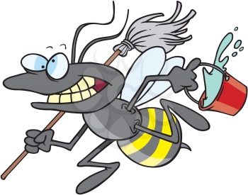 Royalty Free Clipart Image of a Bee With Cleaning Supplies