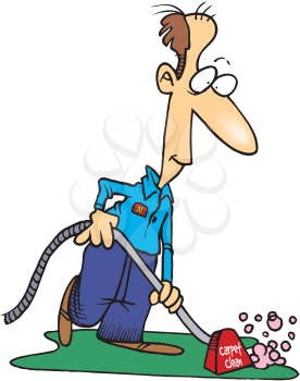 Royalty Free Clipart Image of a Man Cleaning a Carpet