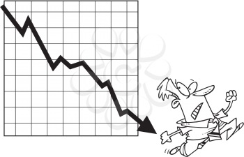 Royalty Free Clipart Image of a Man Running From an Arrow on a Graph