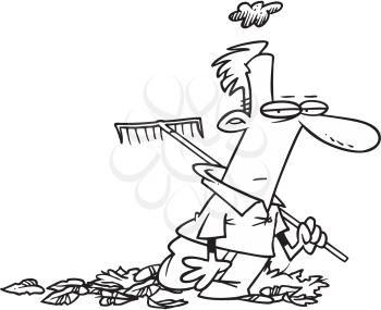 Royalty Free Clipart Image of a Man Raking