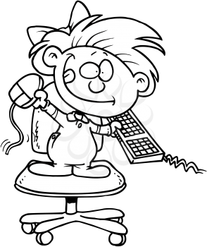 Royalty Free Clipart Image of a Girl Playing With a Mouse and Keyboard
