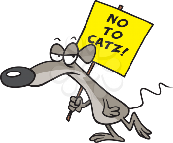 Royalty Free Clipart Image of a Mouse Carrying a Protest Sign Against Cats