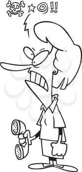 Royalty Free Clipart Image of an Angry Woman Holding a Telephone