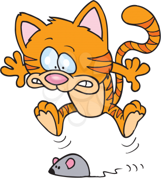 Royalty Free Clipart Image of a Cat and a Mouse