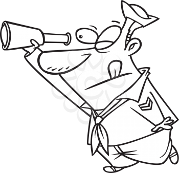 Royalty Free Clipart Image of a Sailor With a Spyglass