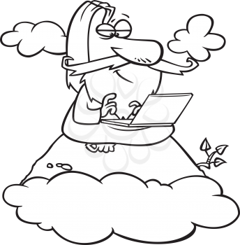 Royalty Free Clipart Image of a Guy With a Laptop on a Mountain