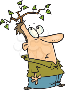 Royalty Free Clipart Image of a Man With a Tree Growing Out of His Head