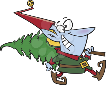 Royalty Free Clipart Image of an Elf With a Tree