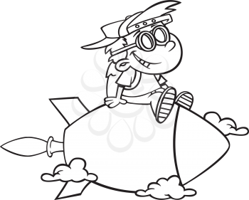 Royalty Free Clipart Image of a Kid Riding a Rocket