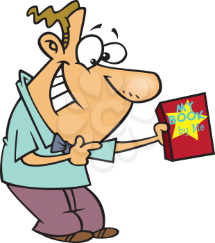 Royalty Free Clipart Image of  Man Trying to Sell a Book