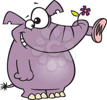 Royalty Free Clipart Image of an Elephant With a Flower in Its Trunk