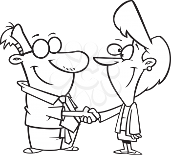 Royalty Free Clipart Image of a Man and Woman Shaking Hands