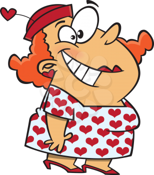 Royalty Free Clipart Image of a Woman in a Heart Dress