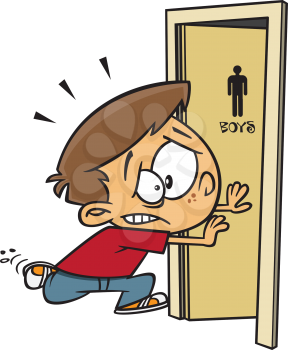 Royalty Free Clipart Image of a Boy Running Into a Bathroom