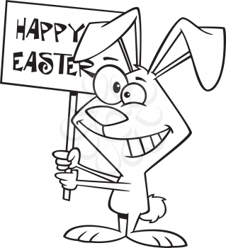 Royalty Free Clipart Image of an Easter Bunny Holding a Sign