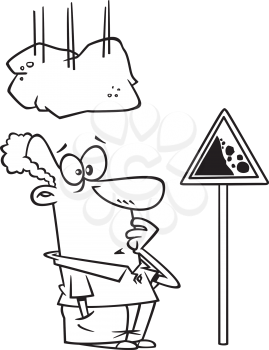 Royalty Free Clipart Image of a Man Standing Under a Falling Rock