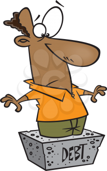 Royalty Free Clipart Image of a Man Cemented in Debt