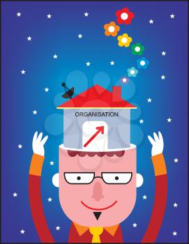 Royalty Free Clipart Image of a Man With an Organization Coming Out of His Head