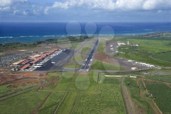 Royalty Free Photo of an Aerial View of Maui, Hawaii Airport with Pacific Ocean