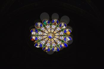 Royalty Free Photo of a Religious Themed Stained Glass Window in Rome, Italy
