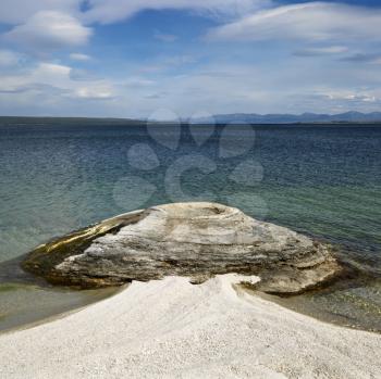 Royalty Free Photo of a Geyser Formation at Water's Edge in Yellowstone National Park, Wyoming