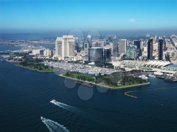 Royalty Free Photo of an Aerial View of Buildings on the Coast in San Diego, California
