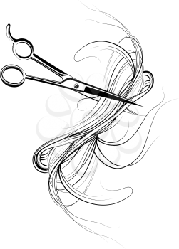 Royalty Free Clipart Image of Scissors Cutting Hair