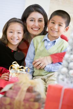 Royalty Free Photo of a Mother With Her Children at Christmas