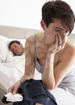 Suspicious Wife Finding Receipt In Husband's Pocket Whilst He Sleeps