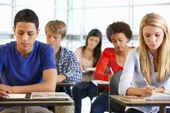 Multi racial teenage pupils in class