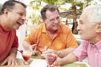 Senior Male Friends Enjoying Cocktails In Bar Together