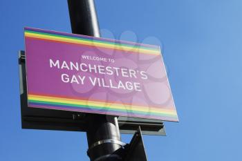 Manchester, UK - 10 May 2017: Close Up Of Welcome To Manchester's Gay Village Sign