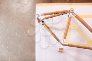 Hand Built Sustainable Bamboo Bicycle Frame Being Assembled In Workshop