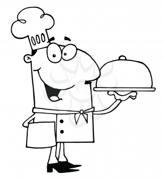 Royalty Free Clipart Image of a Chef Serving Food
