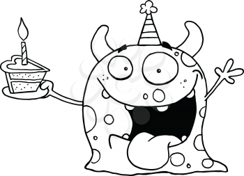 Royalty Free Clipart Image of a Monster With a Birthday Cake