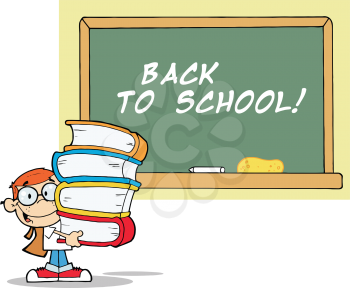 Royalty Free Clipart Image of a Students at a Back to School Chalkboard