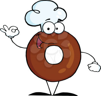 Royalty Free Clipart Image of a Donut Making an Okay Sign