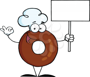 Royalty Free Clipart Image of a Donut Holding a Blank Sign
