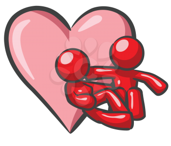 Royalty Free Clipart Image of Two People Sitting Against a Heart