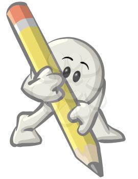 Royalty Free Clipart Image of a Round Character Writing with a Pencil