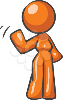 A design mascot woman waving.