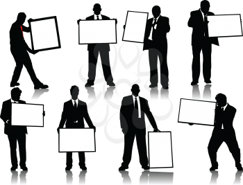 Royalty Free Clipart Image of Businessmen Silhouettes Holding Blank Signs