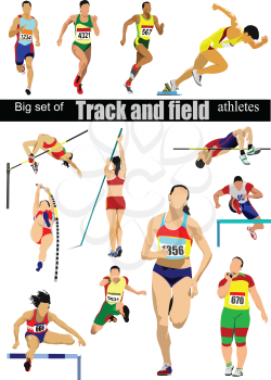 Big cet of Track and field athletes. Vector illustration.