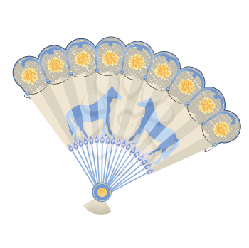 Decorated hand fan against white background