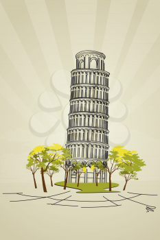 Stylish design of Leaning tower of Pisa from Tuscany, Italy.
