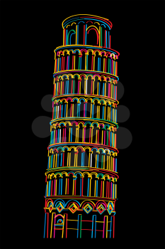 Stylish design of Pisa tower over black background